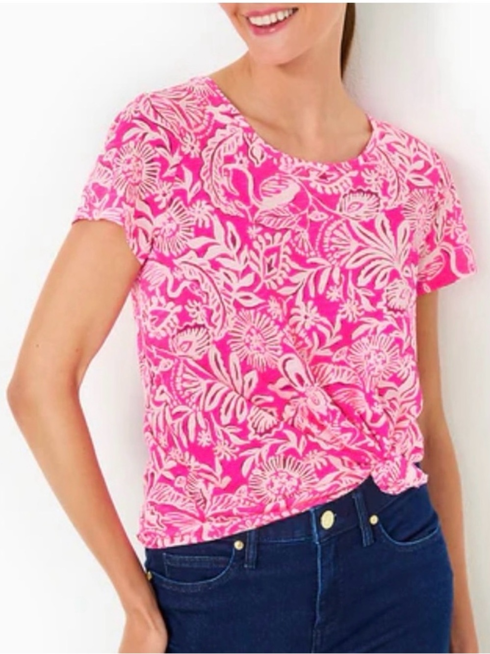 Lilly Pulitzer Etta scoop neck tee, passion fruit pink